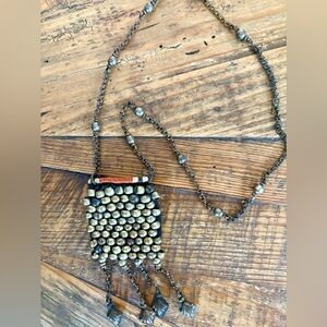 Super cool Vintage tribal Beaded medicine bag? Necklace with brass beads